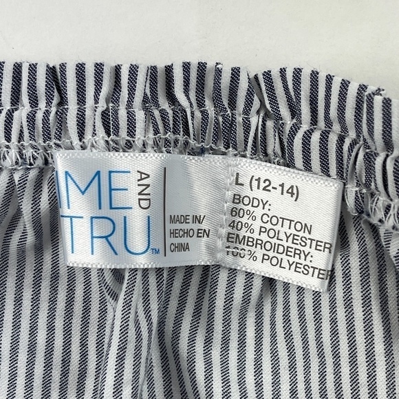 Time and Try Blouse Womens Large Blue White Striped Embroidered 3/4 Sleeve - Picture 2 of 8